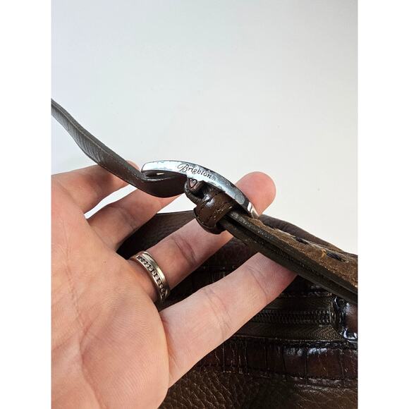 BRIGHTON Brown Leather w/ Croc Embossed
Trim Satchel Shoulder Bag pre owned - Picture 5 of 11